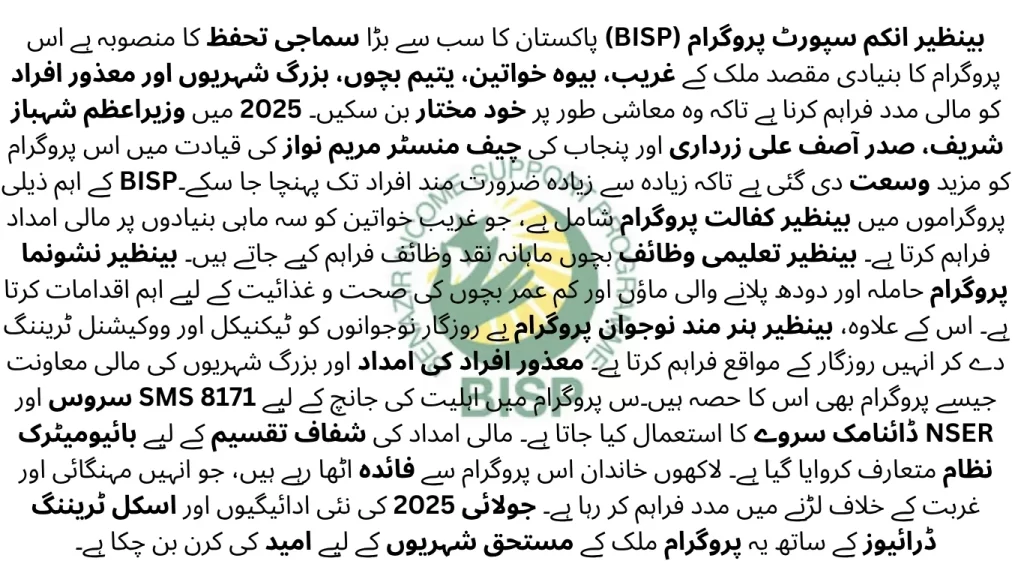 8171 SMS Service – Quickest Way to Check BISP Payment Status 2025 2 Benazir Income Support Programme BISP 2025 Article 1